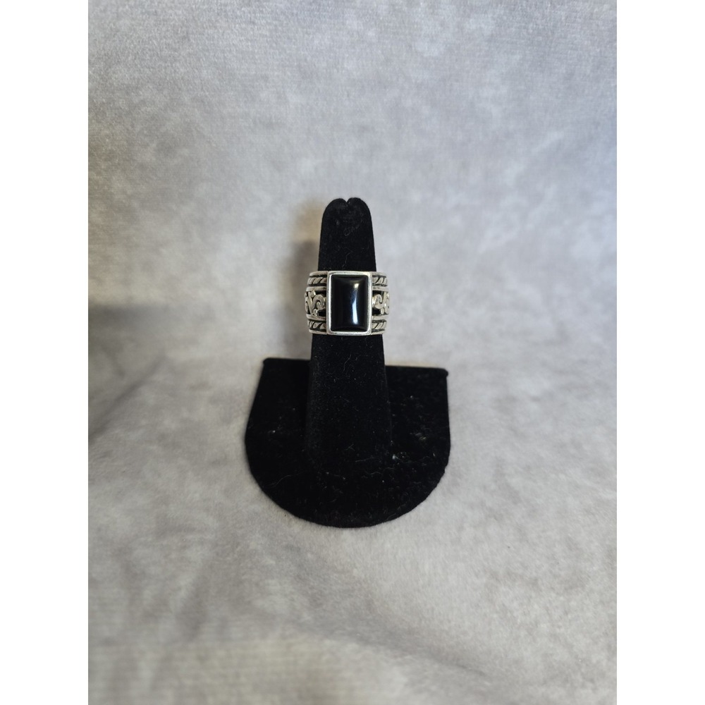 Silpada Sterling Silver Black Onyx Filigree Scroll Wide Ring Sz 6